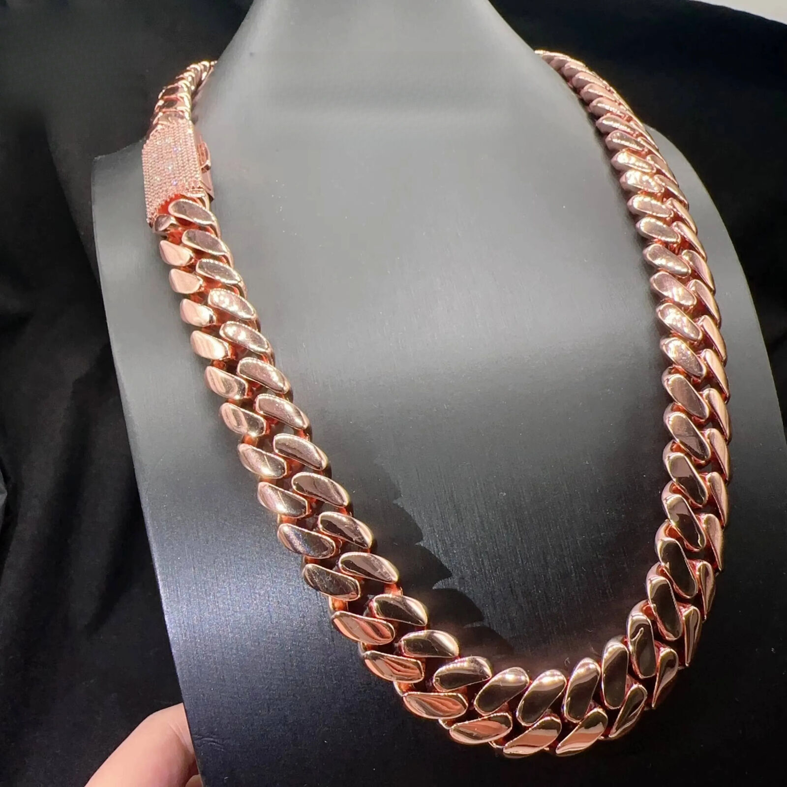 16MM Width Sterling Silver 925 VVS Moissanite Diamond Lock Hip Hop Real Gold Plated Plain Cuban Link Chain