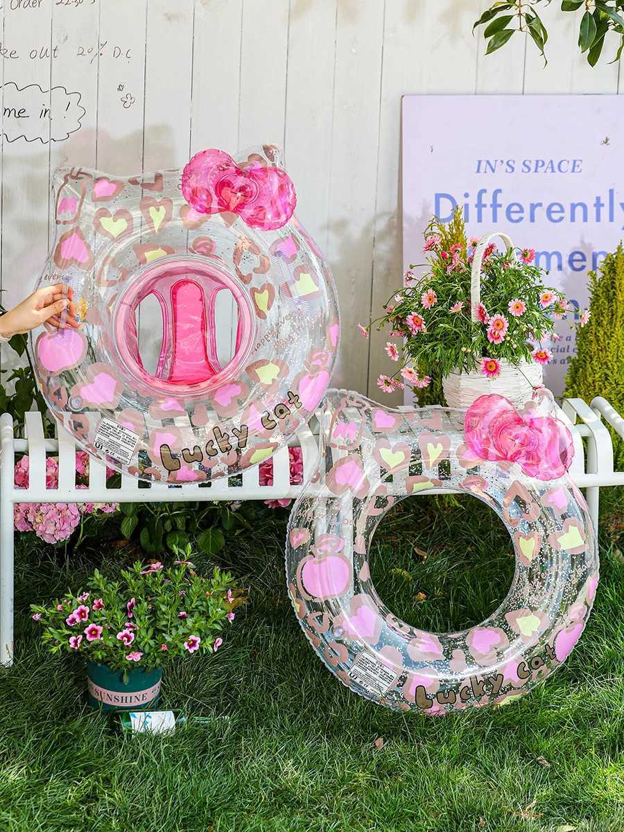 Swimming Circle Transparent Swimming Circle Cartoon Cat Swimming Circle Childrens Seat Ring Lifeguard Ring Z260328