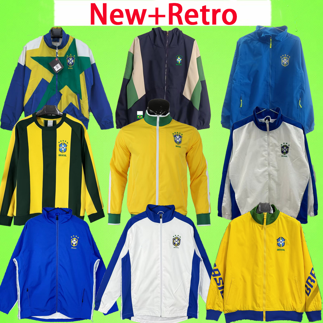 New + Retro Brazils 2025 2026 soccer tracksuits long sleeve coat PELE football shirt RONALDINHO jerseys windbreaker Two-sided suit 1998 kit zipper jacket pants Brasil