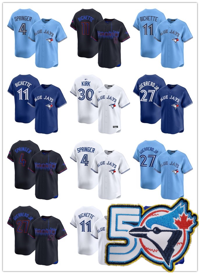 MLB Torontos 2026 50th Anniversary Blue Jays Baseball Jersey Je Carter 27 Vladimir Guerrer Jr. 11 B Bichette 4 Gerge Springer 30 Kirk 39 Trey Yesavage Daultn