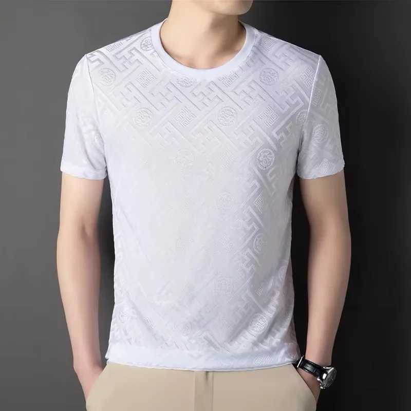 High end printed ice silk breathable short sleeve men round neck brand top fashion designer new summer cool comfortable T-shirt C260326
