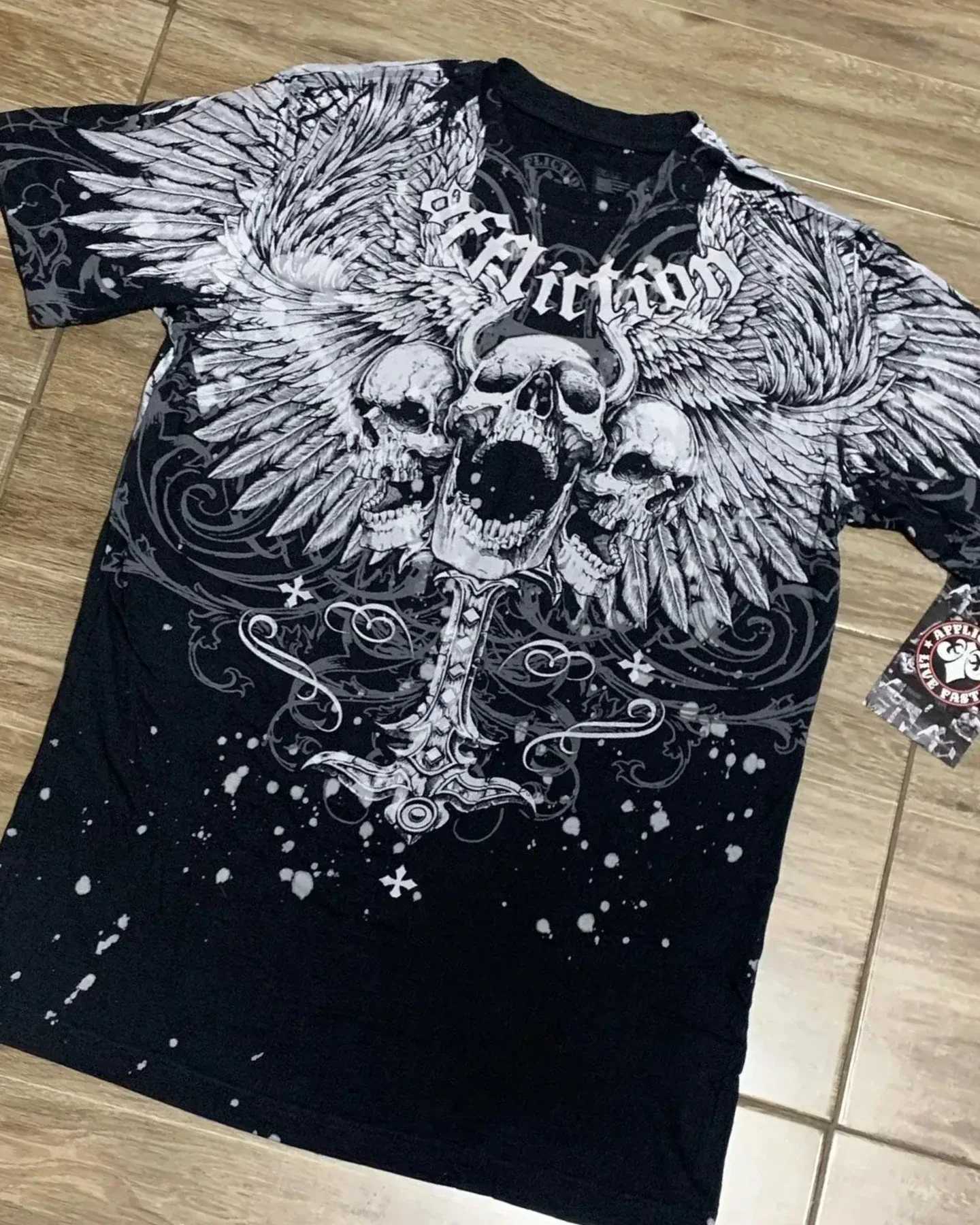 Y2K Affliction Retro T-shirt Women Style Strtwear T Gothic Skull Cross Print Trendy Graphic T-shirts L260328