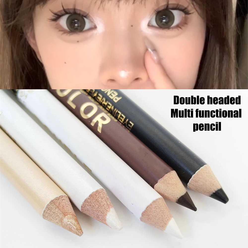 Mulitfuntional Two-Tone Black White Wood Eyeliner Pencil Pearl Highlighter Makeup Pen Brown Eyebrow Draw Lower Eyelash Cosmetics H260328