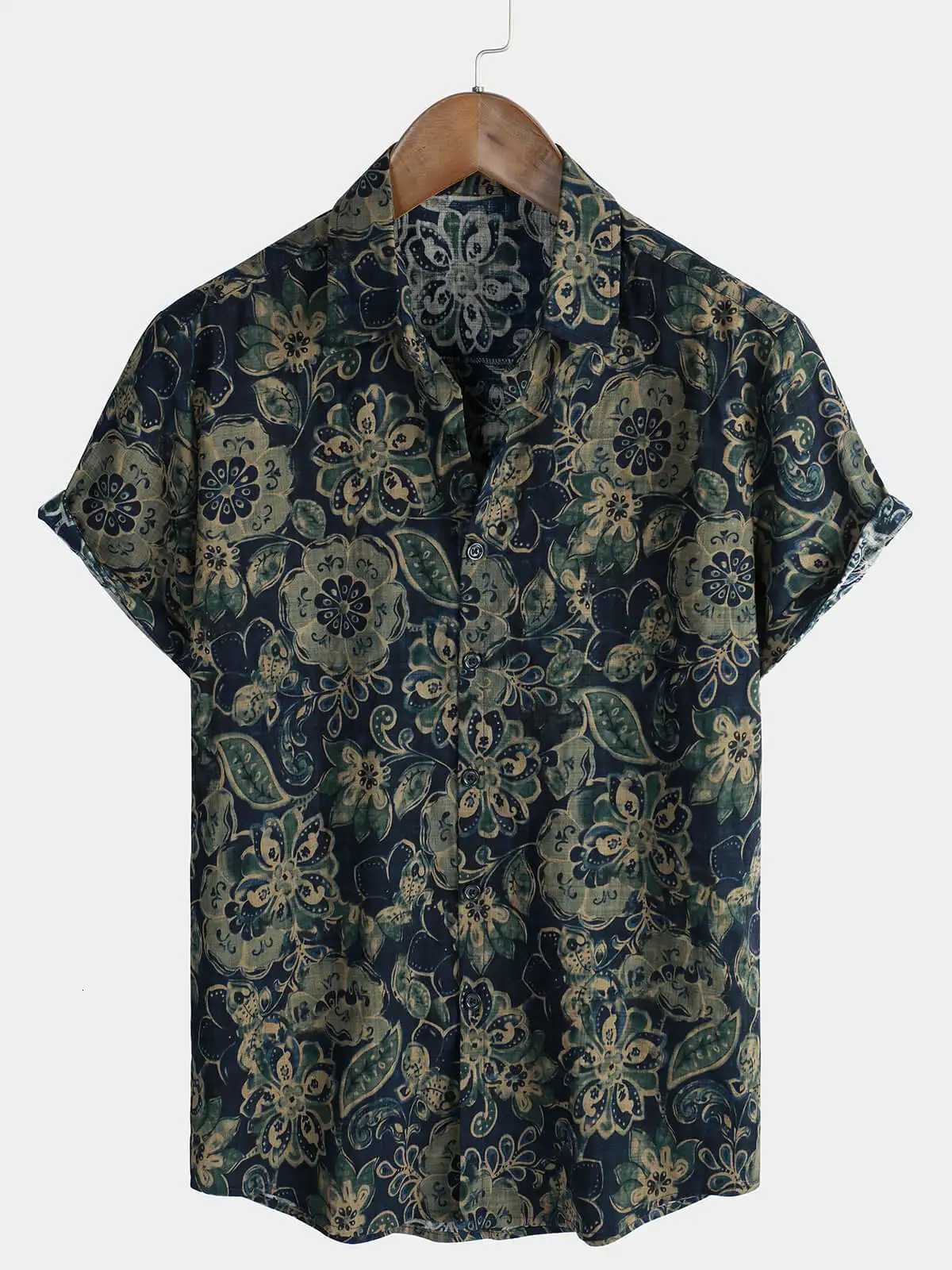 Retro floral print short sleeved shirt for mens casual lapel single breasted shirt 3D printed polyester short sleeved shirt C260326