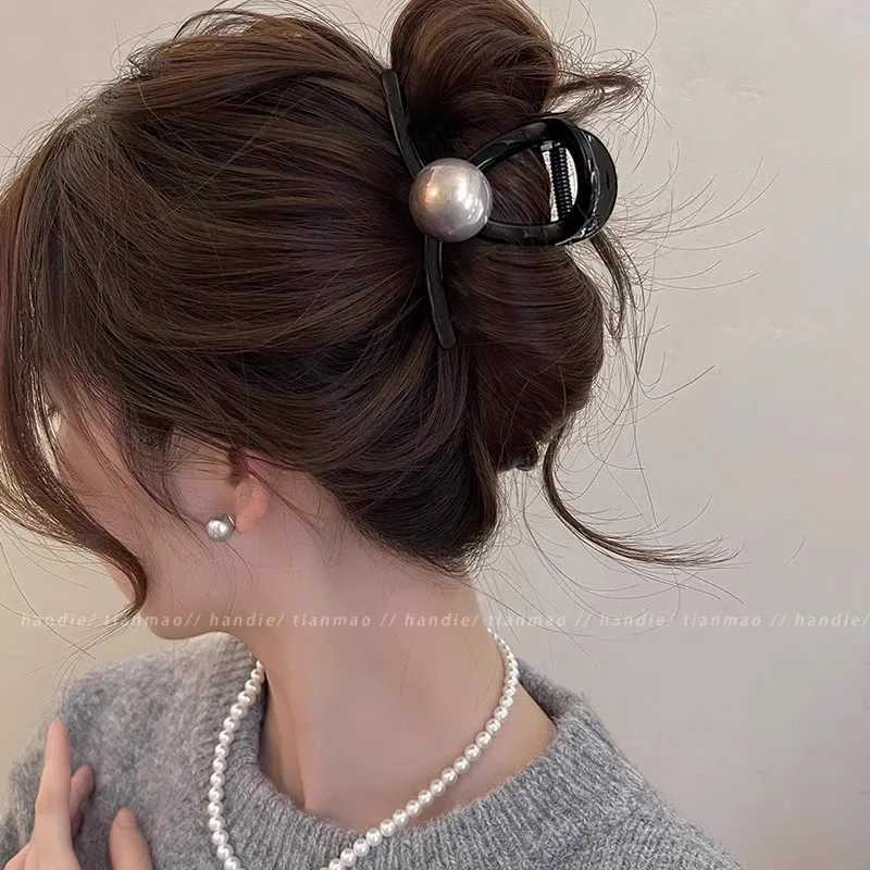 Vintage Pearl Black Hair Claws For Women Girls Temperament Hair Ornament Simple Hair Clips Hairpin Fashion Hair Accessories H260328