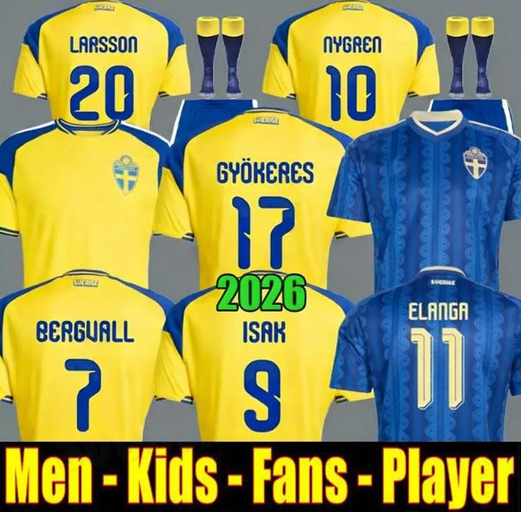 New 2026 World Cup Sweden soccer Jerseys 26 27 isak Gyokeres Elanga Bergvall Nygren Larsson Yellow Christmas gift uniform home Fans men kids kit Football Shirt