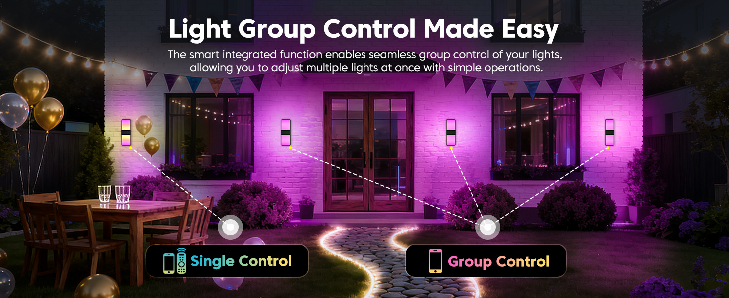 RGBCW Smart LED Outdoor Wall Light with WiFi and Bluetooth Control