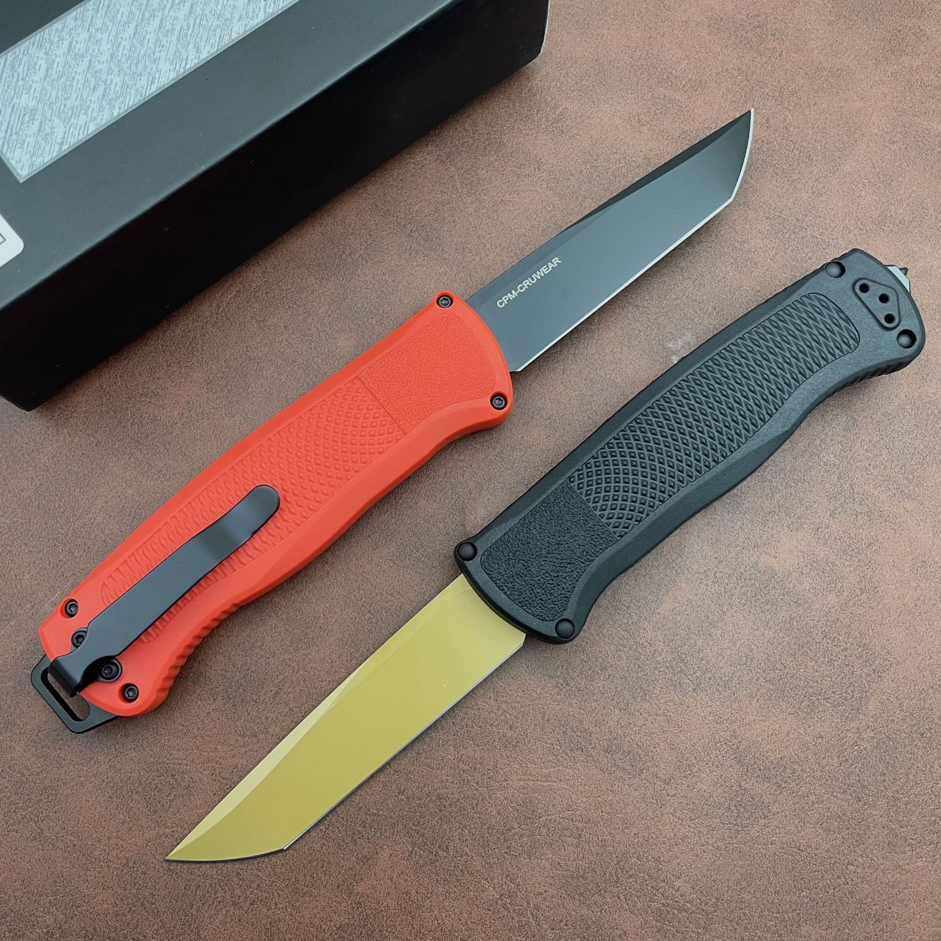 5Models 5370FE Shootout Knife 3.50 CPM-CruWear Tanto Blade, Black CF-Elite Handles