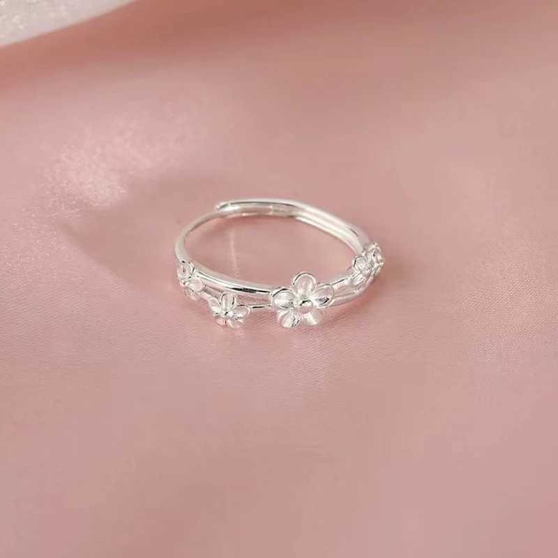 Real 925 Sterling Silver Double Layered Flowers Adjustable Ring For Women Cute Fine Jewelry Niche Design Plant Accessories H260328