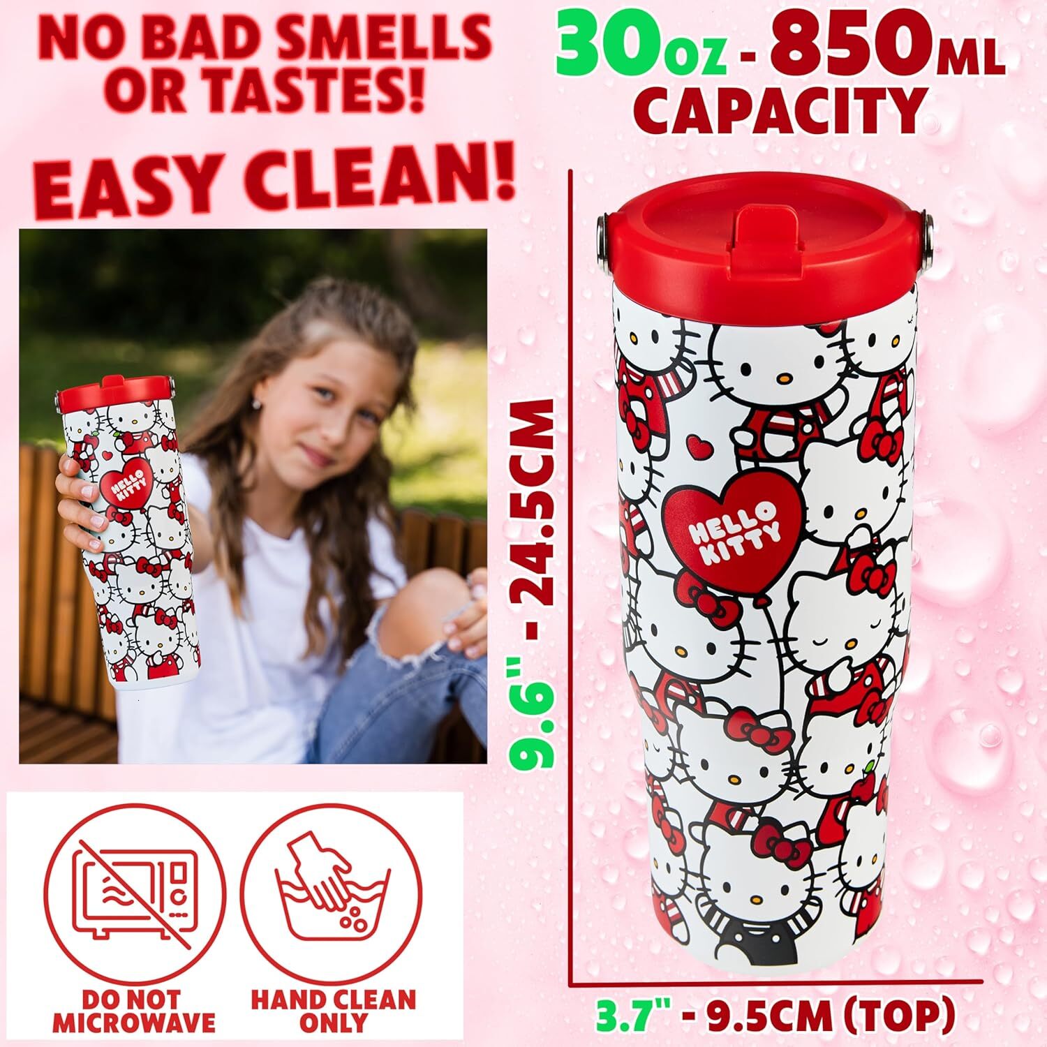 Get Trend Sanrio Tumbler Straw 30oz Teens Women Insulated Cup with Lid Travel Mug School Sports Kawaii Gifts for Girls Aop Hello Kitty
