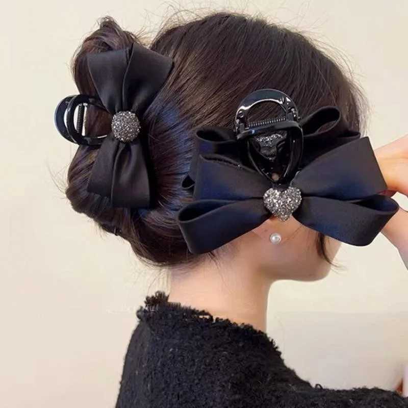 1/2pcs Elegant Temperament Fabric Bow Hair clip for woman Rhinestone Love Shark Clip Fashion Girl Ponytail Hair clamp Hair H260328