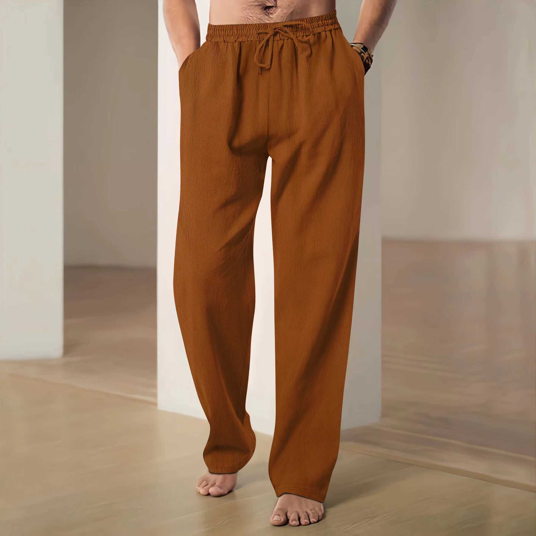 Solid Color Men Pants Minimalist Basic Casual Drawstring Trousers Thin Plus Size Loose Straight Leg Pant M260328
