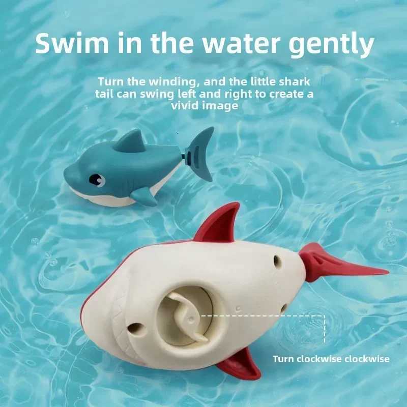 Baby Summer Cartoon Shark Water Play Toy with Wind Up Chain Outdoor Beach Swimming Clockwork Toys Baby Bathroom Toy for Children Z260328