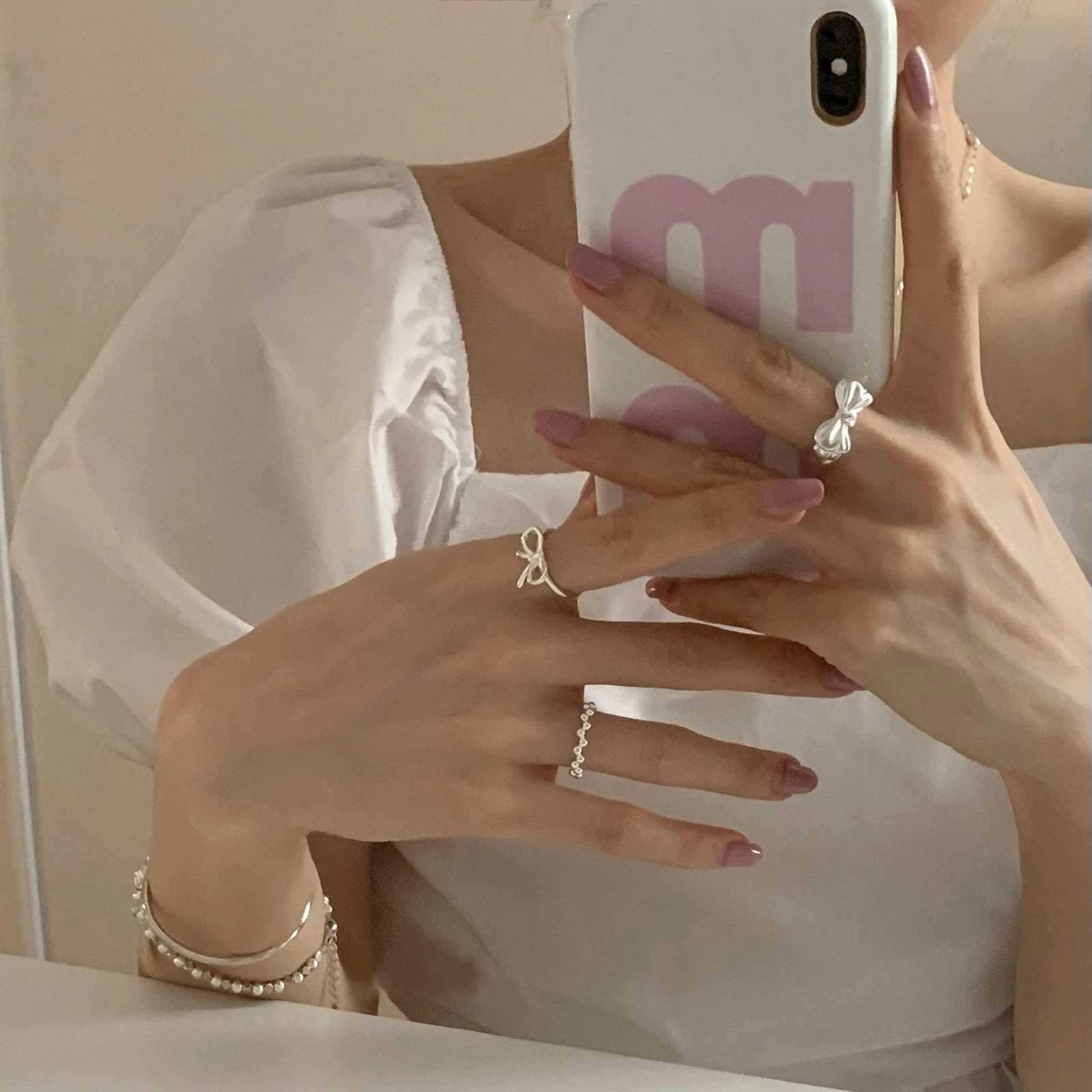 VENTFILLE 925 Sterling Silver Bow Tie Open Finger Ring For Women Gift Cute Design Fashion Jewelry Gift Wholesale H260328