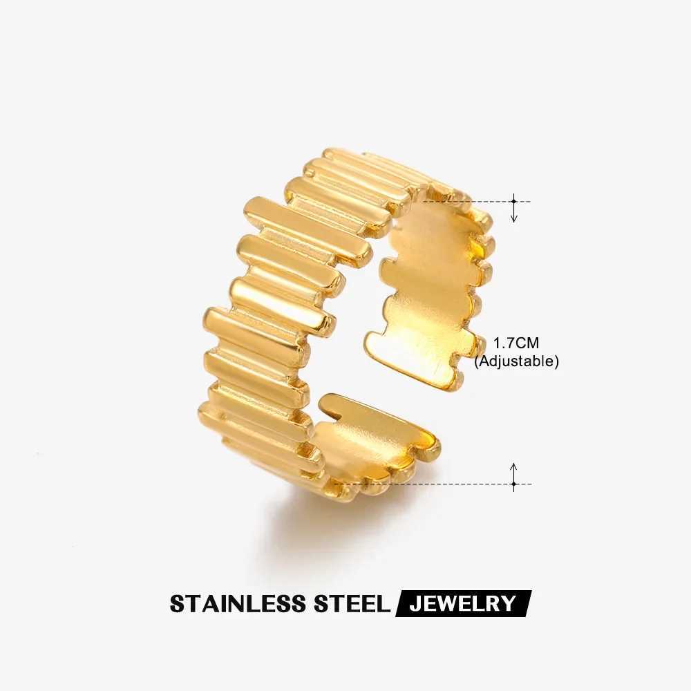 New Trendy Stainless Steel Geometric Rings for Women Girls Gold Color Minimalist Adjustable Finger Rings Wedding Jewelry Gifts H260328