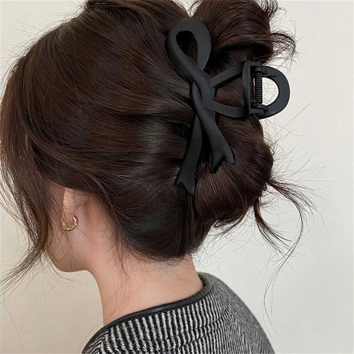 13CM Matte Hair Clips Vintage Ribbon Bow Hair Claws Crab Headwear Hairpins Shark Ponytail For Women Hair Accessories Barrettes H260328