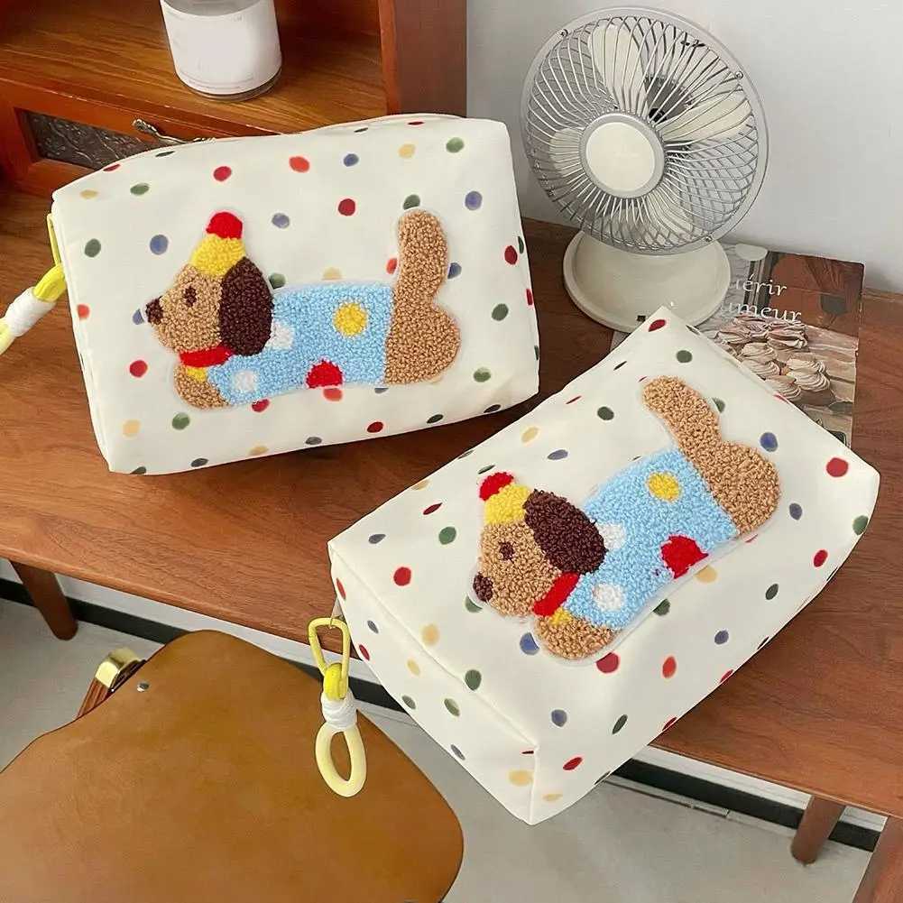 Puppy Pattern Canvas Bag Eye-Catching Portable Makeup Storage Pouch Travel Makeup Organizer Cute Dachshund Cosmetic Bag D260328