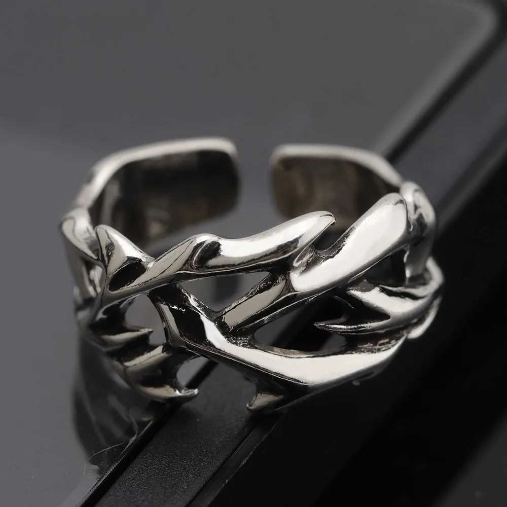 Creative Retro Irregularity Thorns Stainless Steel Opening Rings Gothic Punk Finger Ring for Men Women Personality Jewelry Gifts H260328