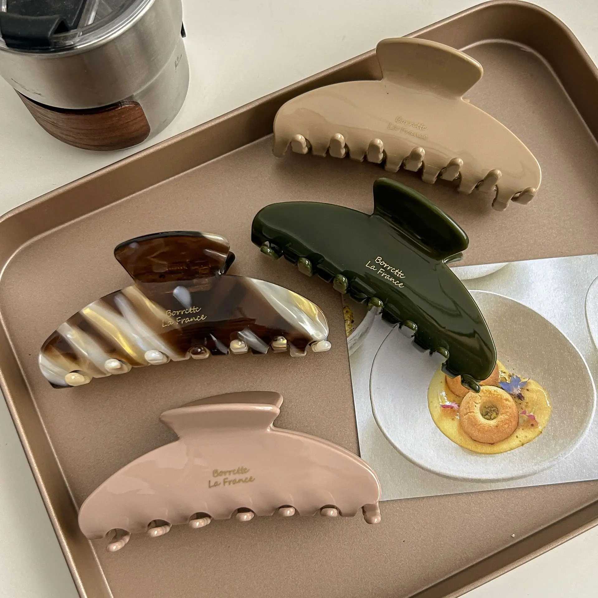 DuoShang 10CM Large Gold Label Hair Claw Classic Retro Acetate Claw Clips Trendy Hair Clips for Women Girls Hair Accessories H260328