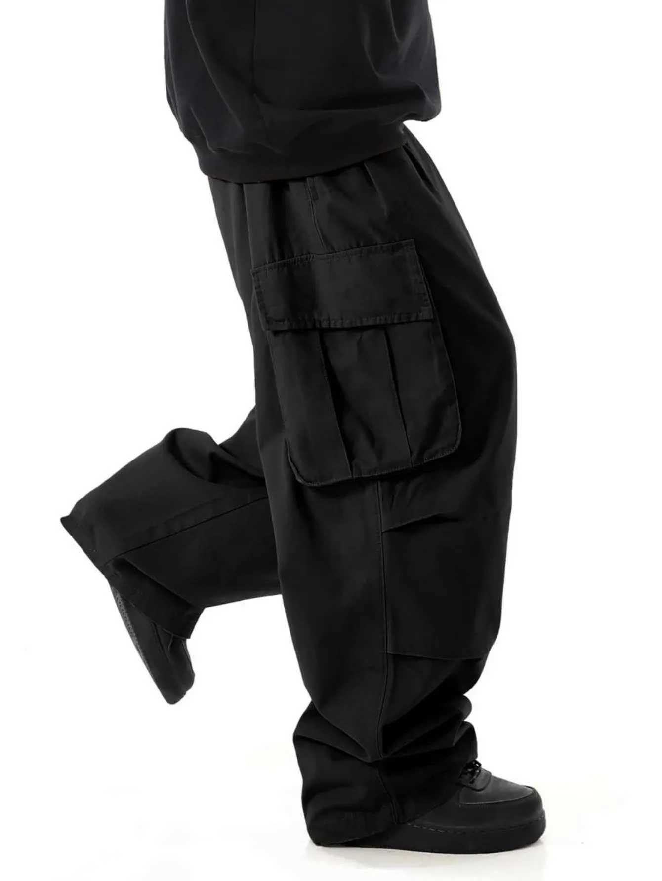 plus Size Mens Workwear Wide Leg Pants Loose Street Style Trendy Cargo Trousers M260328