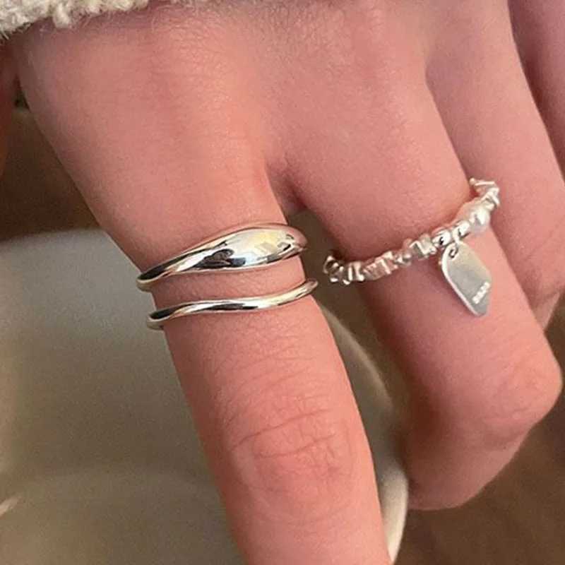 BF CLUB 925 Sterling Rings for Women Simple Geometric Handmade Irregular Vintage Double Layered Ring Allergy For Birthday Gift H260328