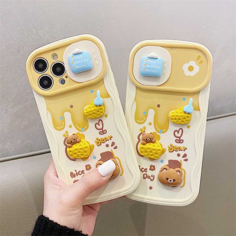 Cheese Bear Sliding Window Case for iPhone Cute Soft Cover