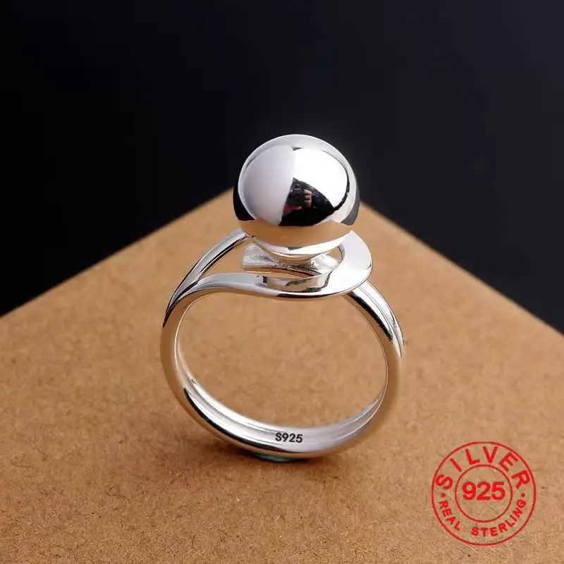 925 Sterling Silver Simple Ring For Women Fine Jewelry Finger Adjustable Open Vintage Big Ball Ring For Party Birthday Gift H260328