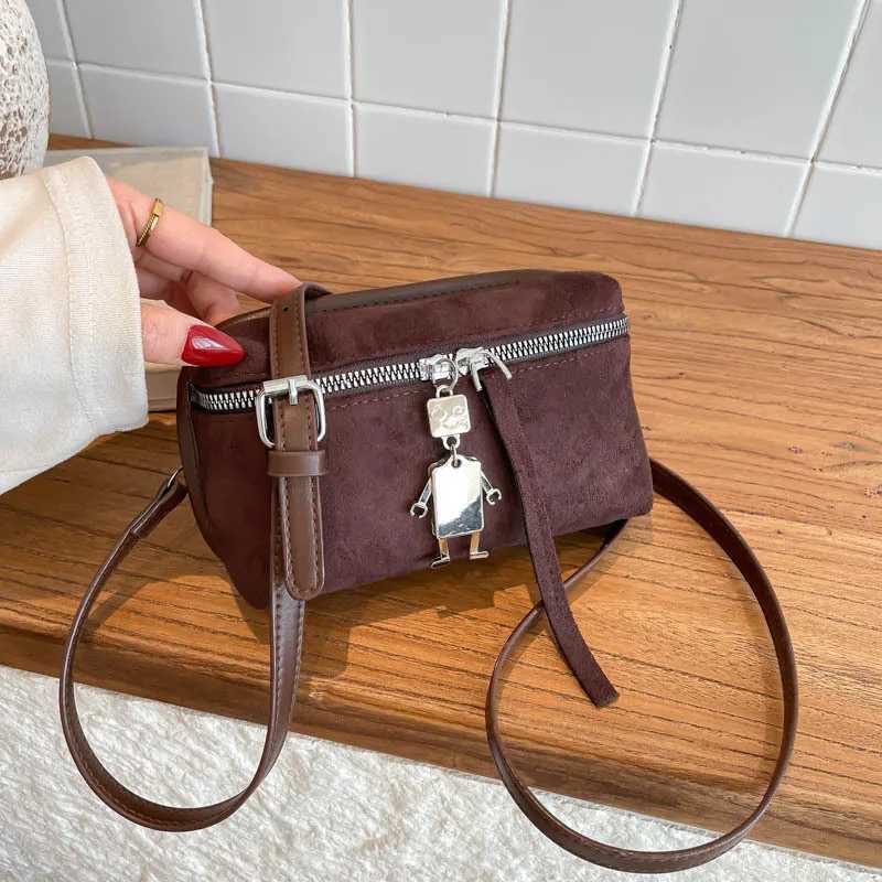New Korean Style Crossbody Bag Soft Faux Leather Shoulder Bag with Double Zipper Comfortable and Versatile Texture Luxury Bag C260327