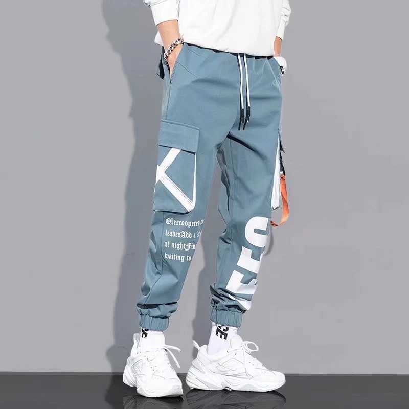 Men Casual Cargo Pants Male High Street Waist Drawstring Loose Multi Pocket Pants Fashion Straight Leg Comfortable Pants M260328