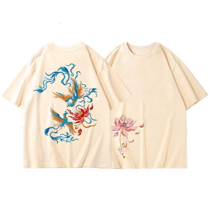 Chinese Style Phoenix Lotus Print T Shirt Graphic T Shirt High Quality Mens and Womens Short Sleeve T Shirt Mens Sportwear C260326