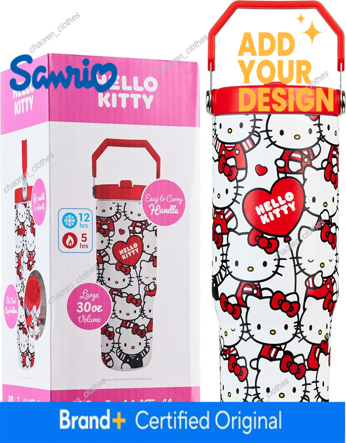 Get Trend Sanrio Tumbler Straw 30oz Teens Women Insulated Cup with Lid Travel Mug School Sports Kawaii Gifts for Girls Aop Hello Kitty