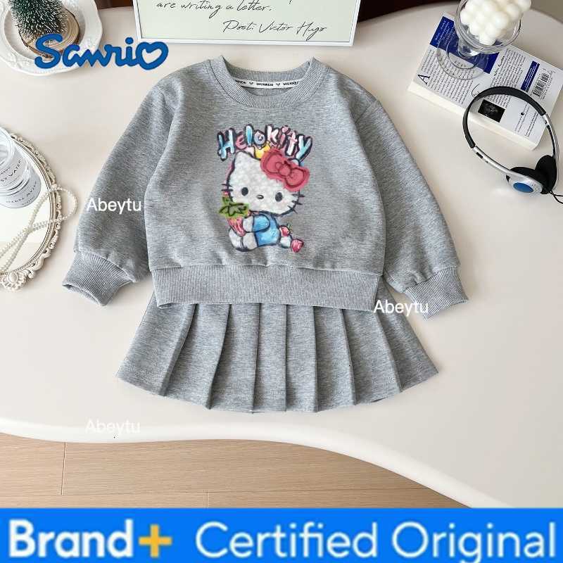 Sanrio Autumn Baby Girls Clothes Set Kid Hello Kitty Printed Sweatshirts Pullover TopPleated Skirt 2pc Children Preppy Style Tracksuit H2603281