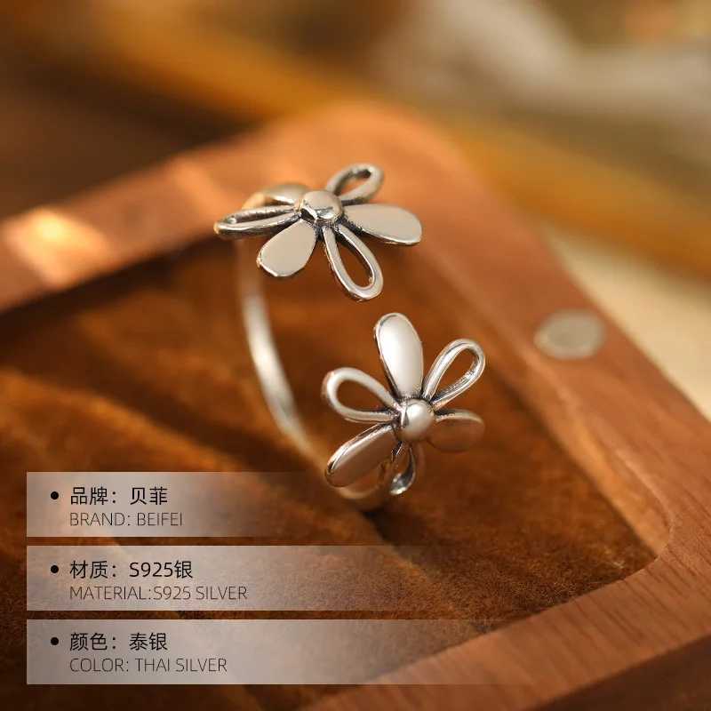 925 Sterling Silver Rings For Women Geometric Fine Jewelry Finger Adjustable Simple Vintage FLower Ring For Party Birthday Gift H260328