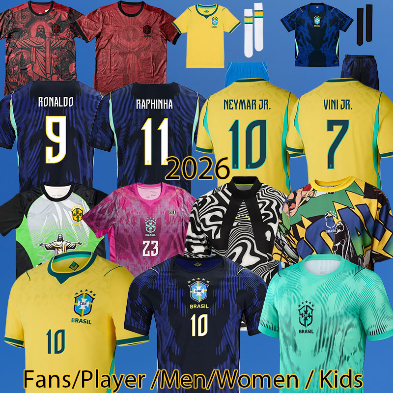 2026 World Cup Brazil Soccer Jersey MARQUINHOS BRUNO G RODRYGO Special Jesus Edition Brasil 2026 2027 VINI JR RAPHINHA MARTINELLI Fans 4XL Players kids kit