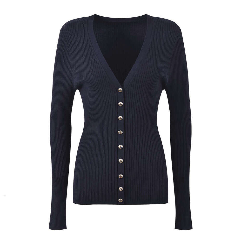 2026 CC Spring/Summer New Designer French Elegant Slimming Multi functional V-neck Long Sleeve Vertical Striped Knitted Cardigan k30 Top for Women
