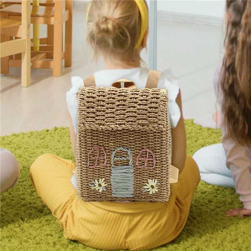 Double Shoulder StrAW Woven Bag Backpack StrAW Woven Bag Student School Bag Personality Hand Carrying Woven Backpack C260327