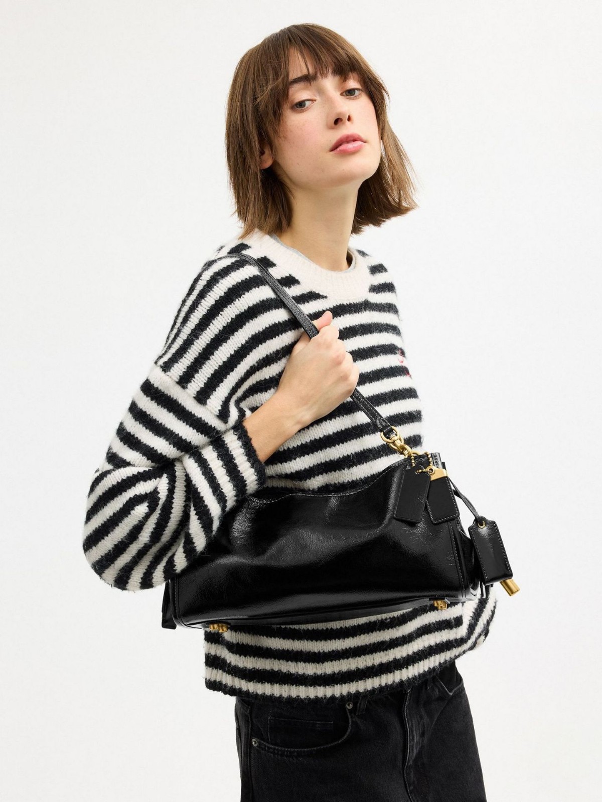 Rogue Bag 34 Designer Women Shoulder Bag Luxury Patent Leather Crossbody Tote Multi-Pocket Vintage Gold Hardware Punk Style Handbag Purse Evening Bag