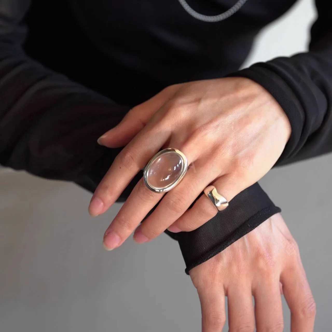 925 Sterling Silver Rings For Women Vintage Handmade Adjustable Retro Big Stone Ring Fashion Band Female Bijoux Gift H260328