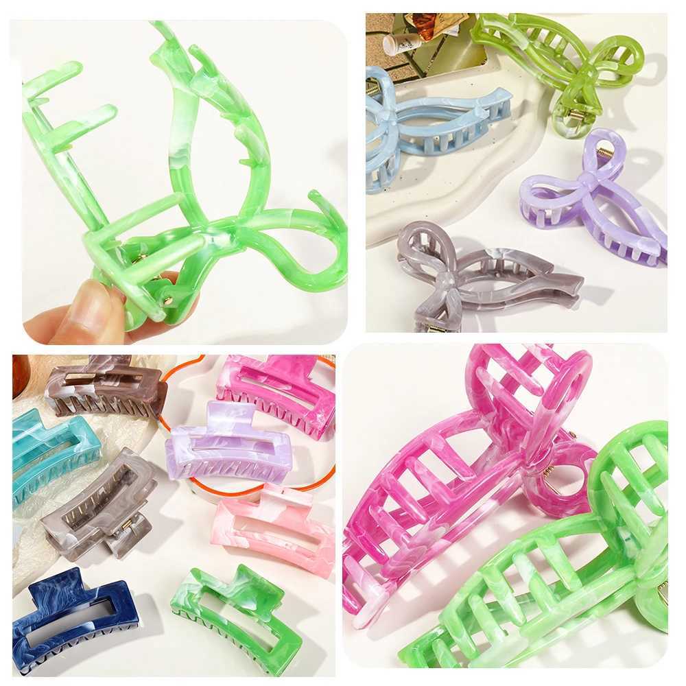 Ponytail Acrylic Hair Claw Grab Bow Large Hair Clip Geometric Hollow Square Hairpins Barrettes for Women Girls Hair Accessories H260328