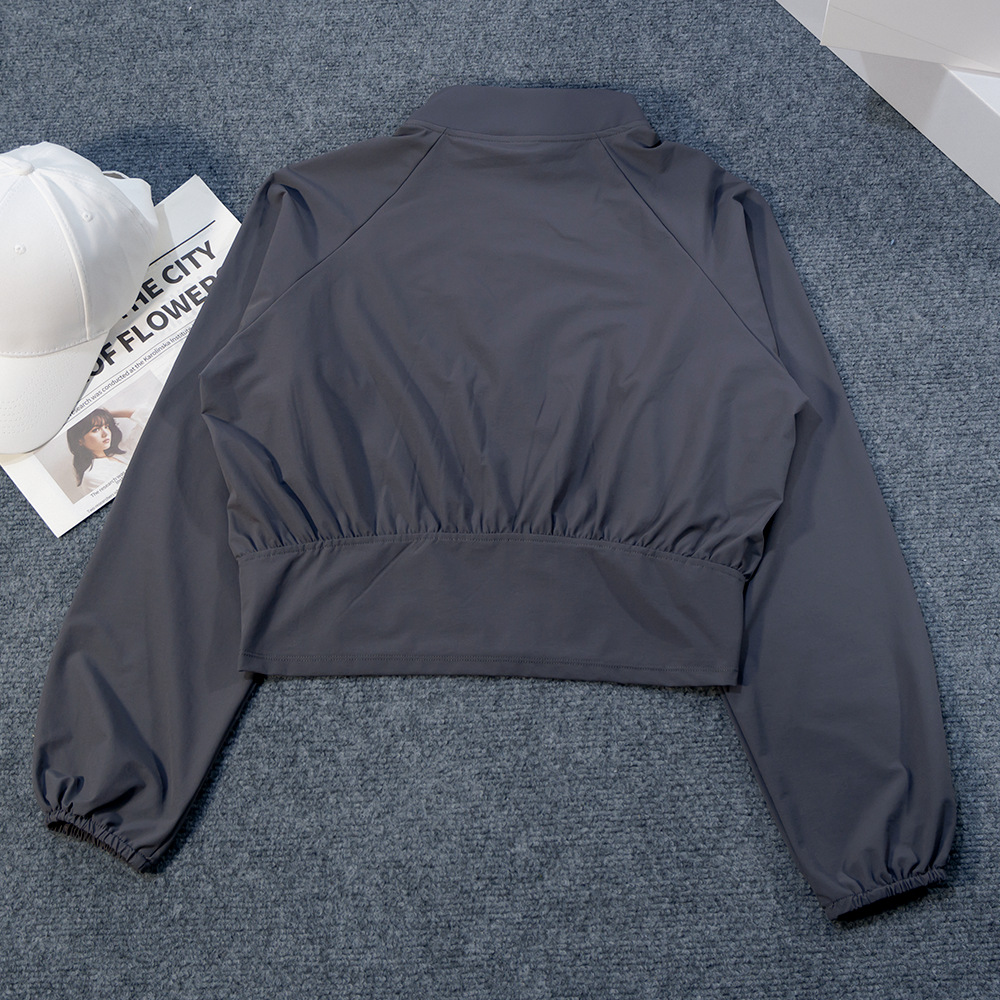 luxury fashion 2026 Women's Yoga Windbreaker Jacket, Stand Collar Sun Protection Top, Outdoor Quick Dry Crop Zip-Up Fitness Shirt
