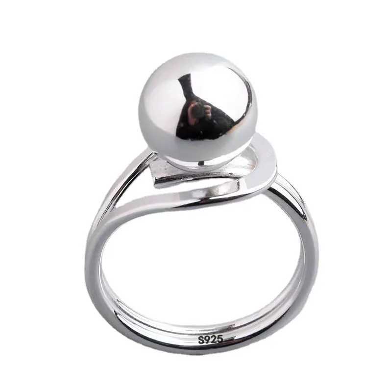 925 Sterling Silver Simple Ring For Women Fine Jewelry Finger Adjustable Open Vintage Big Ball Ring For Party Birthday Gift H260328