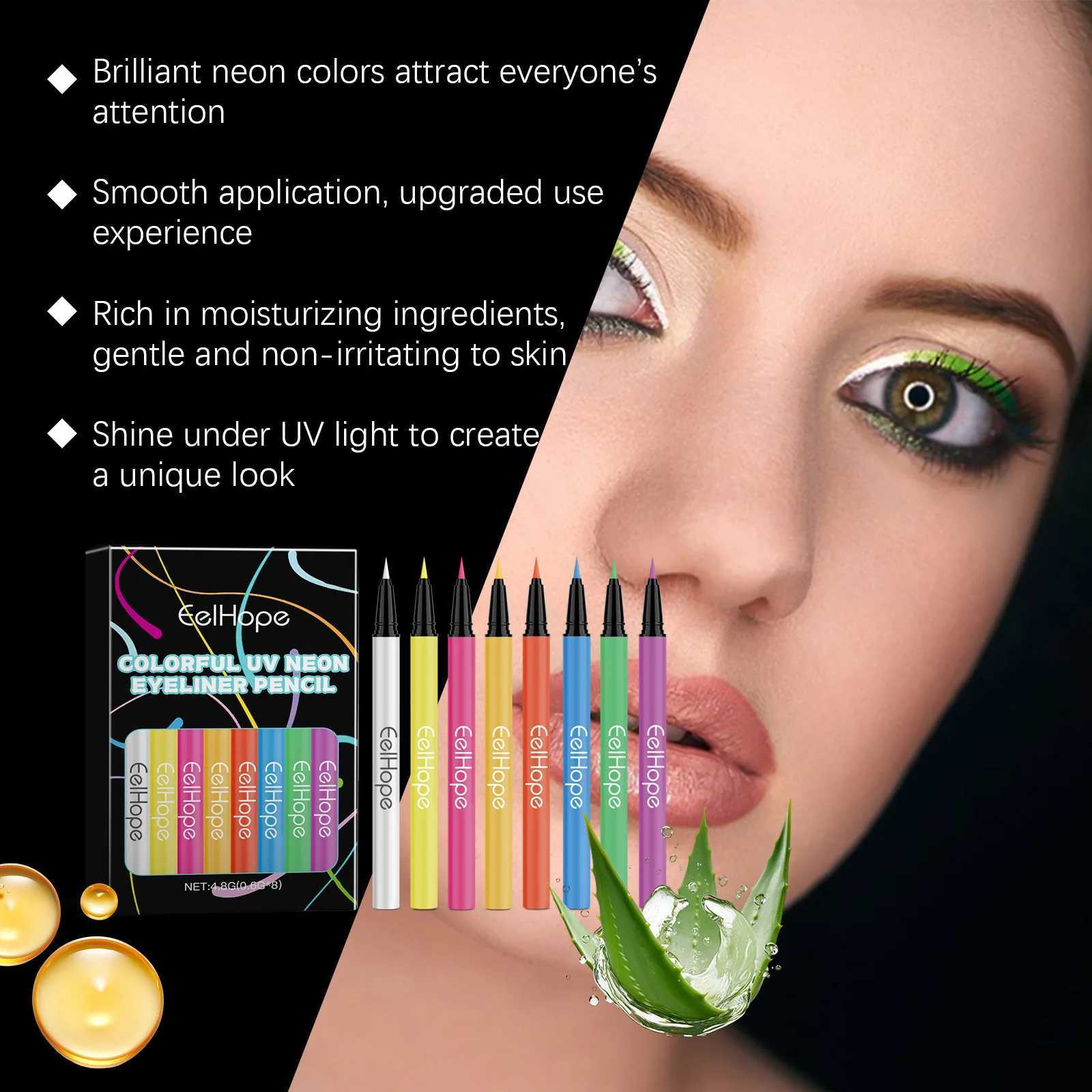 8 Color Eyeliner Pencil UV Neon Liquid Eyeliner Waterproof Long-lasting High Pigmentation Night Luminous Makeup Pens Cosmetics H260328