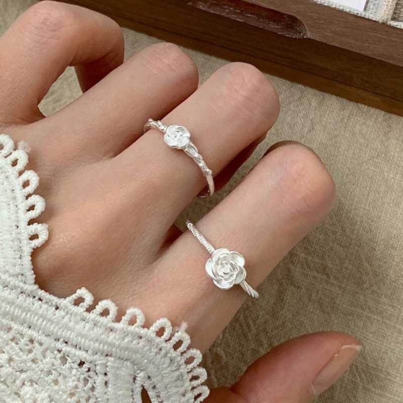 S925 Sterling Silver Ring Rose Ring Adjustable For Womens Simple Wear Love Cute Anniversary Birthday Romantic Gift Fine Jewelry H260328