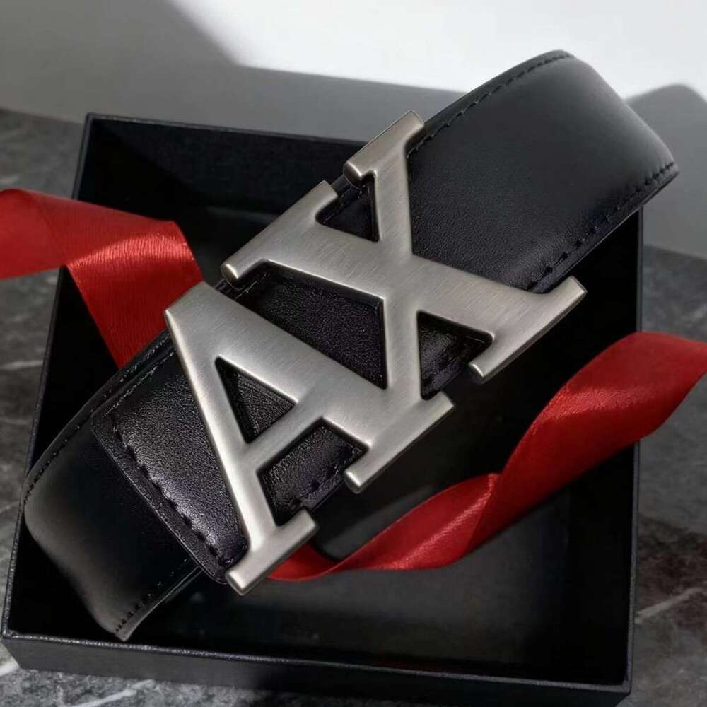New Cross - Border Men's Belt - 3.8Cm Waistband, Letter AX Buckle, Fashionable Lychee Pattern, Simple & Versatile Accessory Chunjinqiuli