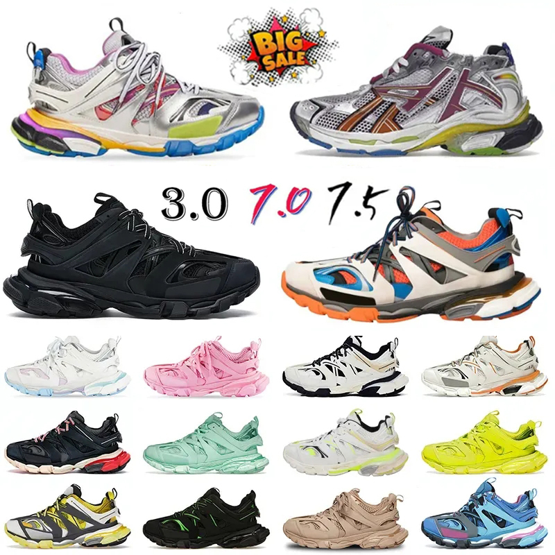 Designer Runners Track 3.0 7.0 7.5 Sneakers Men Women Luxury Platform Casual Sport Shoes White Black Pink Grey Ancien Daddy Gomma Leather Trainers Size 36-46