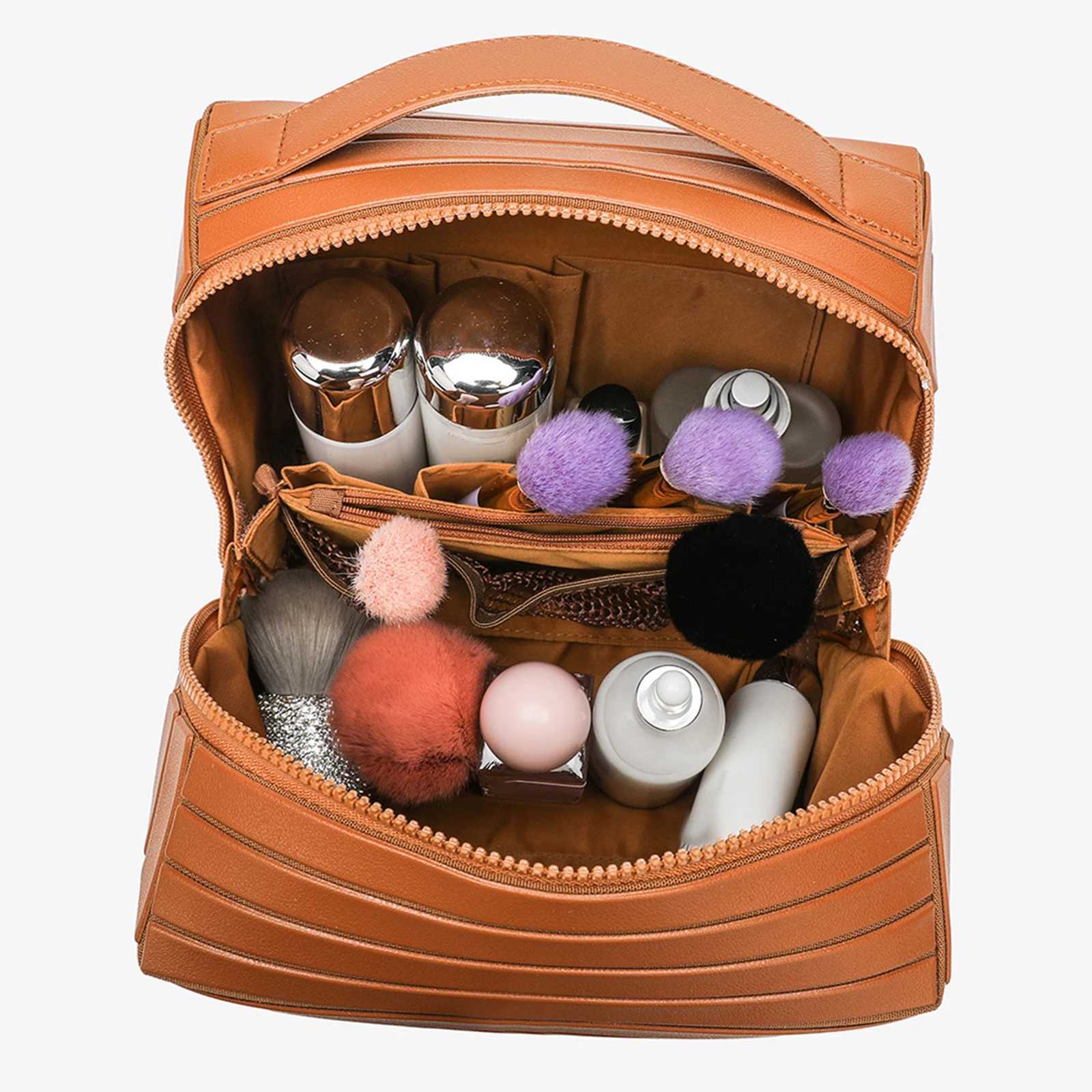 Makeup Bag Foldable Water Proof Makeup Organizer Large Capacity Travel Toiletries with Zip Closure Instantly Lays Flat Case D260328