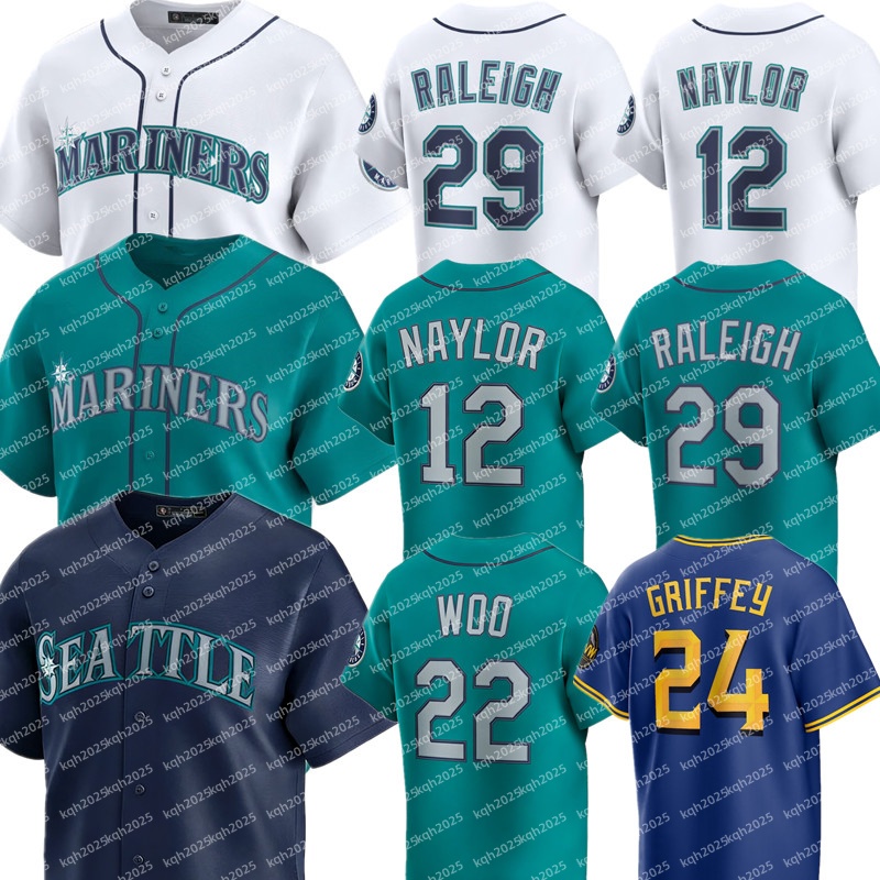 Custom Mariners Baseball Jersey Ken Griffey Jr. Josh Naylor Cal Raleigh Andres Munoz Cole Young Julio Rodriguez Brendan Donovan Randy Arozarena Bryan Woo Luke Raley