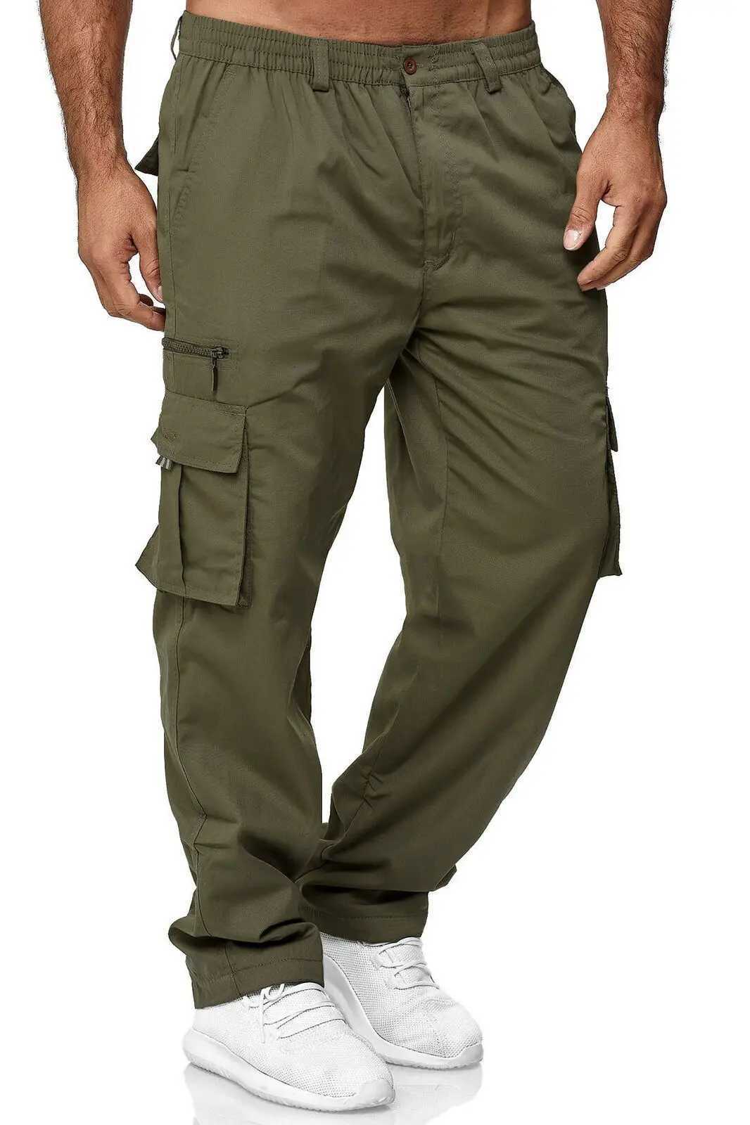 2024 Mens Cargo Pants Casual Multi Pockets Military Tactical Pants Male Outwear Loose Straight slacks Long Trousers Plus size M260328
