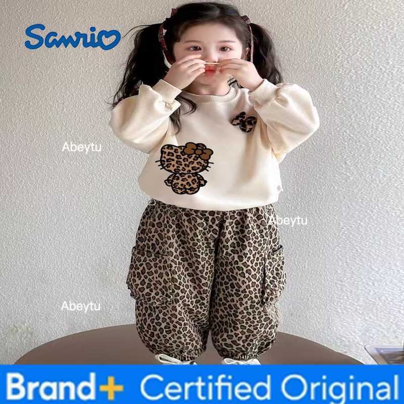 Sanrio Girl Clothes Set Autumn Kid Sweatshirts Pullover Hello Kitty TopLeopard Print Pants 2pcs Suit Children Sweet Tracksuits Outfit H2603281