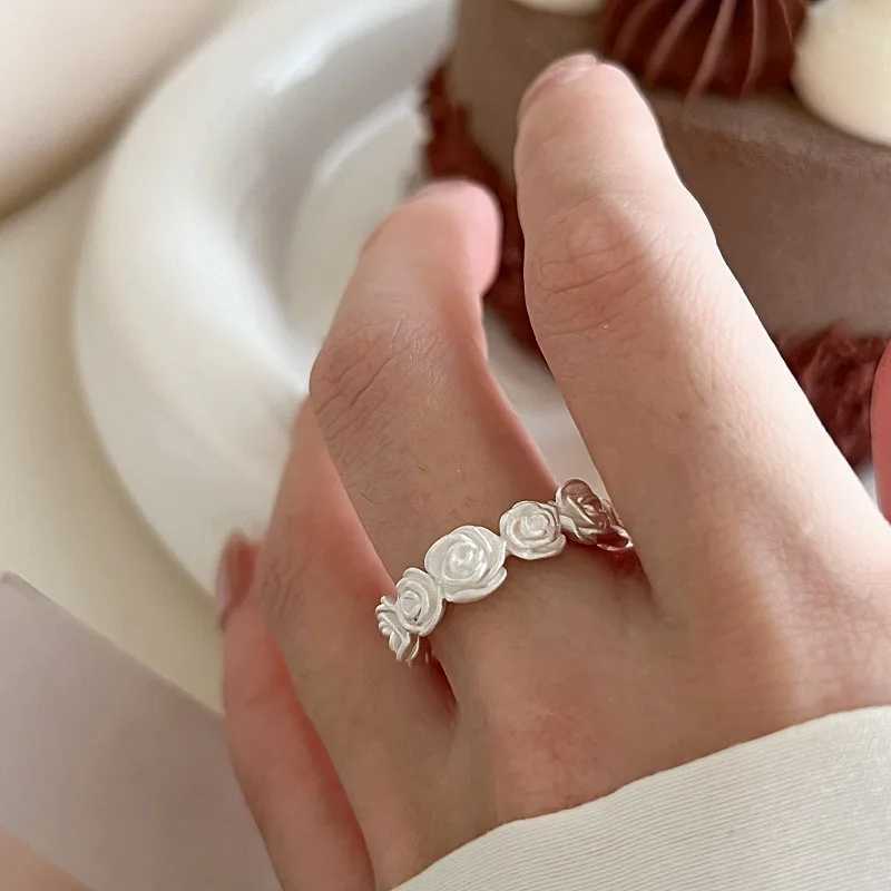 925 Sterling Silver Rings For Women Geometric Fine Jewelry Finger Adjustable Sparckling rose Shape Ring For Party Birthday Gift H260328